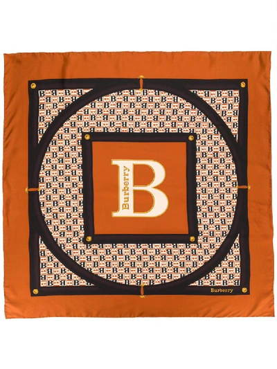 Shop Burberry Silk Archive Print Scarf In Orange