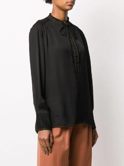 Shop Proenza Schouler White Label Contrast Stitch Georgette Long Sleeve Blouse In Black