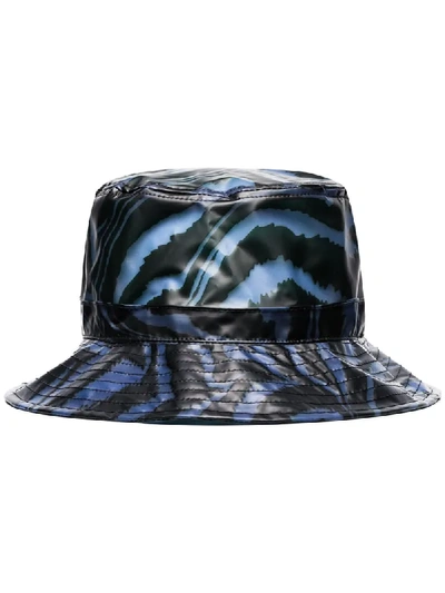 Shop Ganni Zebra Print Bucket Hat In Blue