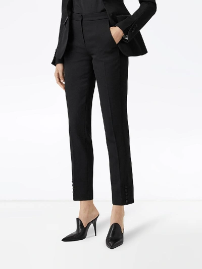 SATIN STRIPE WOOL TAILORED TROUSERS