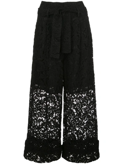 Shop Adam Lippes Tie-waist Lace Culottes In Black