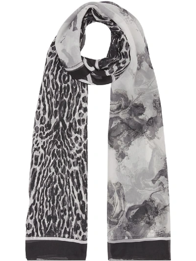 Shop Burberry Angel And Leopard Print Scarf In Black
