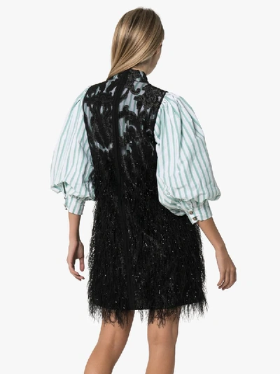 Shop Ganni Layered-style Feathered Mini Dress In Black