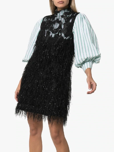 Shop Ganni Layered-style Feathered Mini Dress In Black