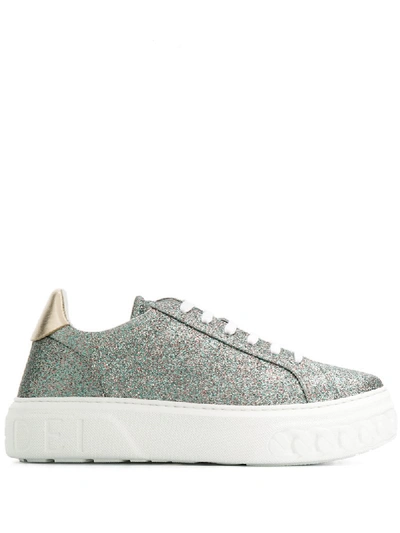 Shop Casadei Glitter Sneakers In Grey