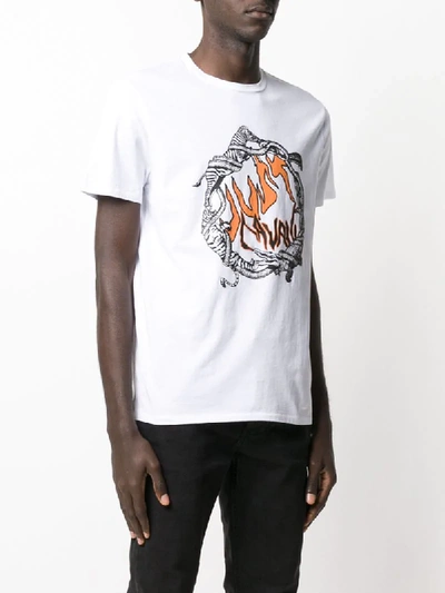 Shop Just Cavalli Flame Logo Crew-neck T-shirt In White