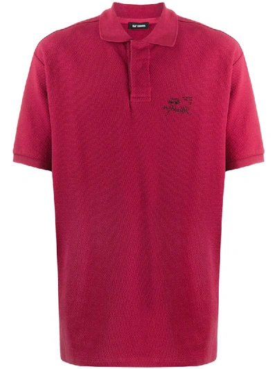 Shop Raf Simons Embroidered Detail Polo Shirt In Red