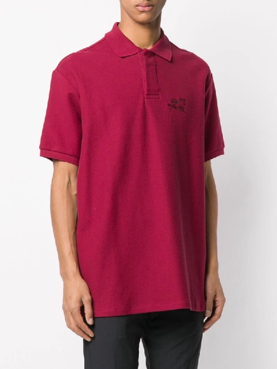 Shop Raf Simons Embroidered Detail Polo Shirt In Red