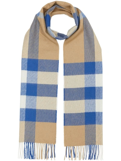 Shop Burberry Check Scarf In Blue