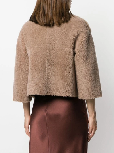 Shop Blancha Shearling Cropped Jacket In Brown