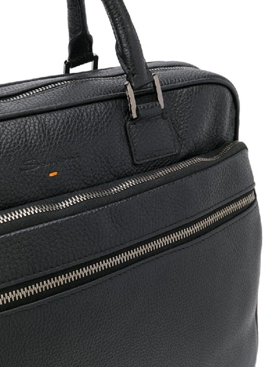 Shop Santoni Embossed Logo Briefcase In Black