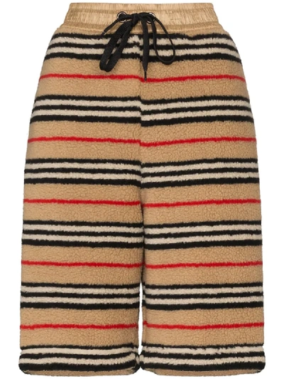 Shop Burberry Holwell Stripe Fleece Track Shorts In Brown