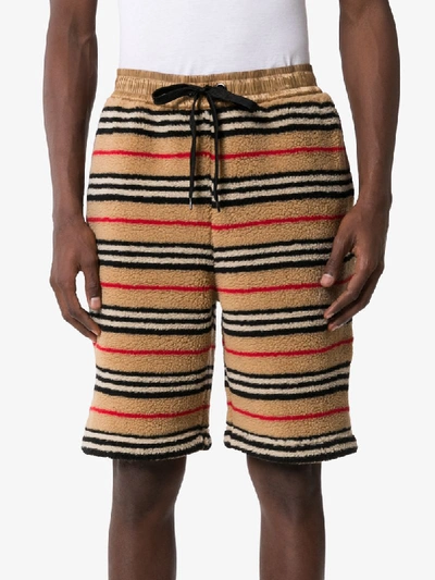 Shop Burberry Holwell Stripe Fleece Track Shorts In Brown