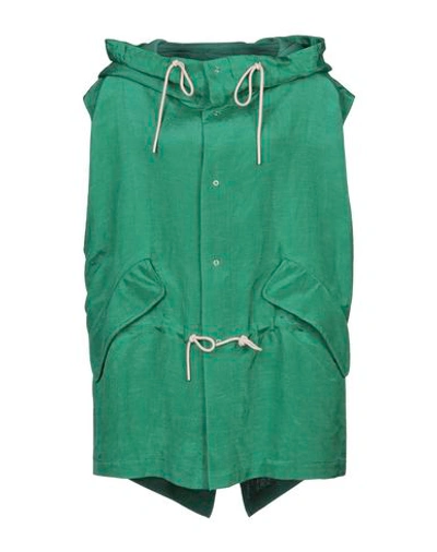 Shop Golden Goose Woman Overcoat & Trench Coat Emerald Green Size S Viscose, Linen, Cotton