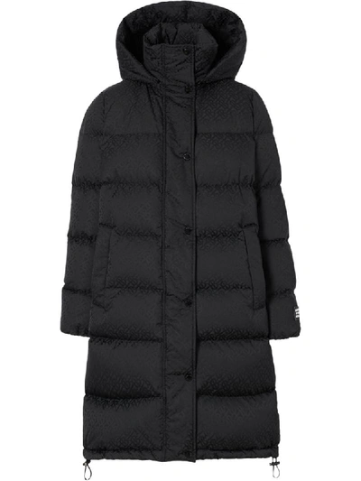 Shop Burberry Detachable Hood Monogram Puffer Coat In Black