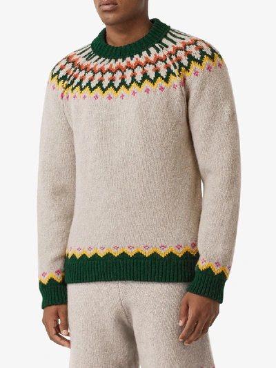 Shop Burberry Fair Isle Jumper In Neutrals