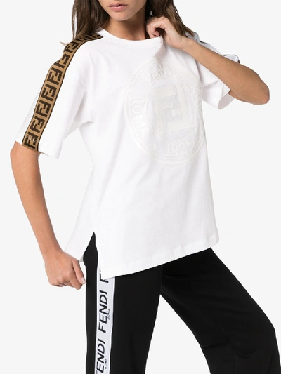 Shop Fendi Tonal Roma Logo Print T-shirt  In F188p White + Tobacco