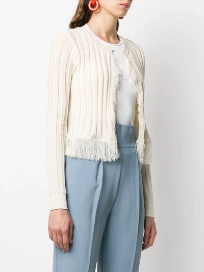 Shop Pinko Pleated Fringe Detail Cardigan In Neutrals