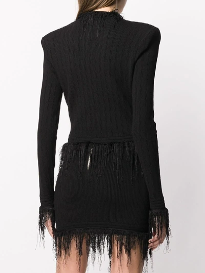 Shop Balmain Fringed Cropped Knitted Jacket In Black