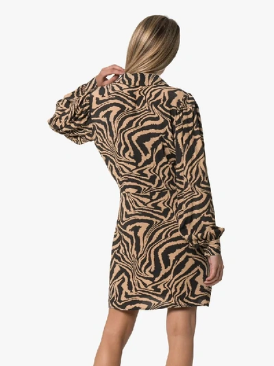 Shop Ganni Zebra-print Mini Shirt Dress In Brown ,black