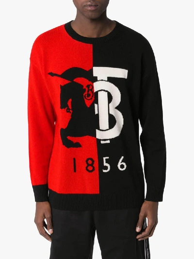 Shop Burberry 'carver' Intarsien-pullover In Black