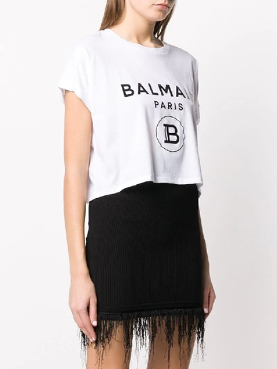 Shop Balmain Logo Cropped T-shirt In  Gab White