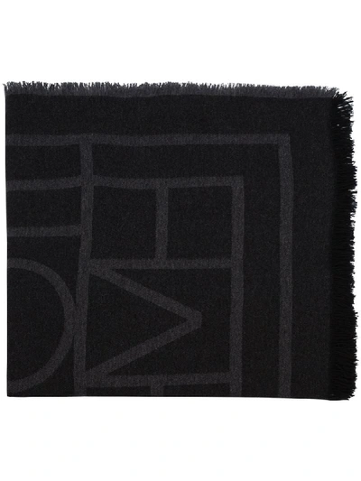 Shop Totême Tonal Monogram Knit Scarf In Grey