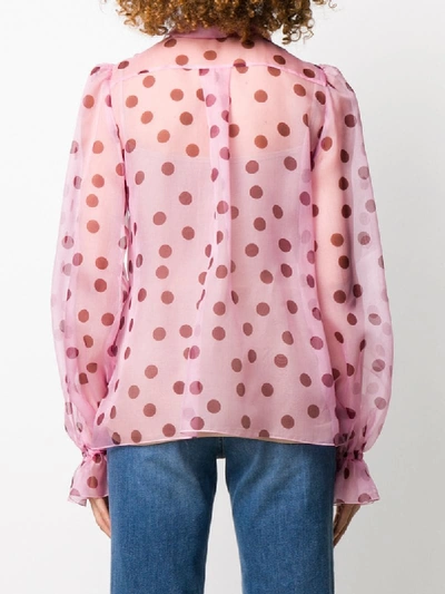 Shop Dolce & Gabbana Polka Dot Pussy Bow Blouse In Pink