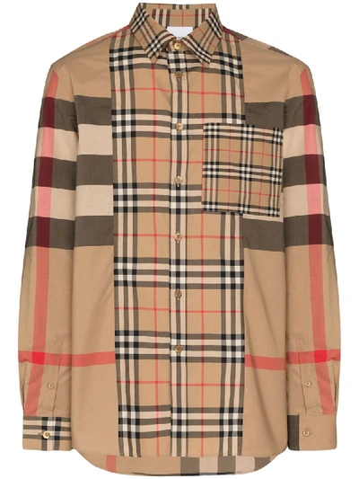 Shop Burberry Tisdale Vintage Check Multi-pattern Shirt In Brown