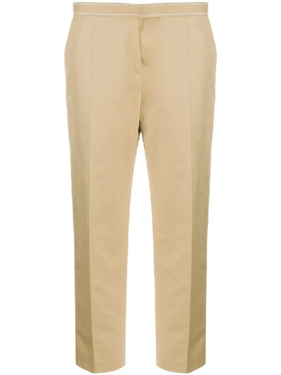 Shop Marni Stitched Cropped Trousers In Brown