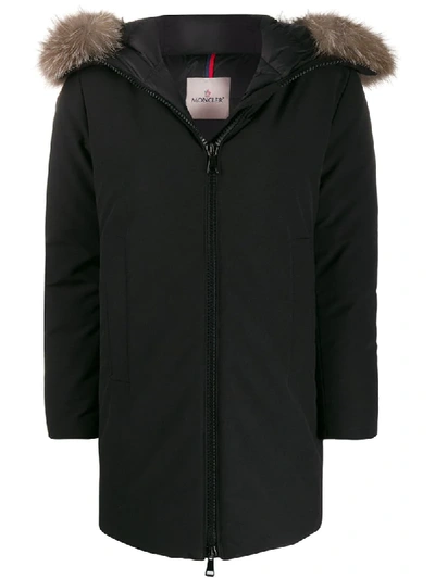 Shop Moncler Mid-length Hooded Coat In Black