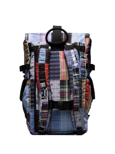 Shop Ganni Check Patchwork Backpack In Blue