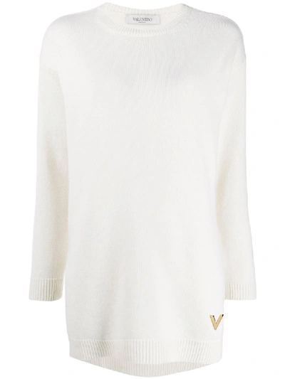 Shop Valentino Cashmere Logo Plaque Jumper In Neutrals