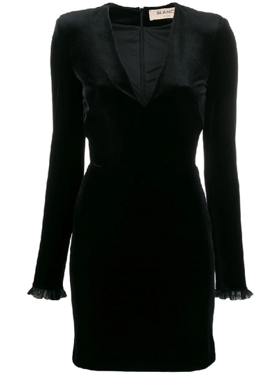 Shop Blanca Fitted Velvet Dress In Black