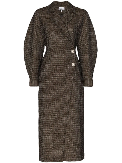 Shop Ganni Crystal-flower Checked Coat In Brown