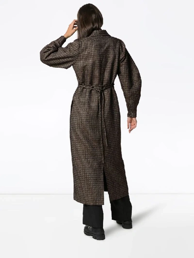 Shop Ganni Crystal-flower Checked Coat In Brown