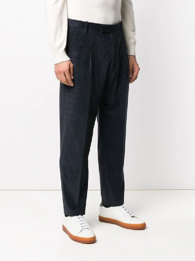 Shop Paul Smith Pleated Corduroy Trousers In Blue