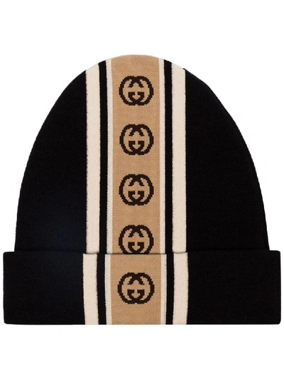 Shop Gucci Gg Logo Stripe Intarsia Knit Beanie In Multicoloured 1000