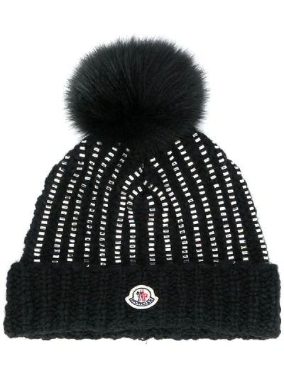 Moncler Crystal-embellished Fur Pompom Beanie In Black | ModeSens
