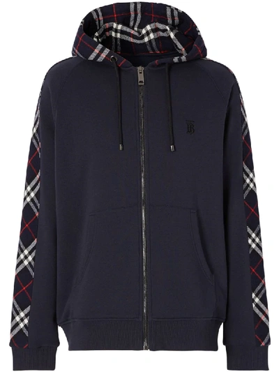 Shop Burberry Vintage Check Zipped Hoodie In Blue