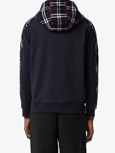 Shop Burberry Vintage Check Zipped Hoodie In Blue