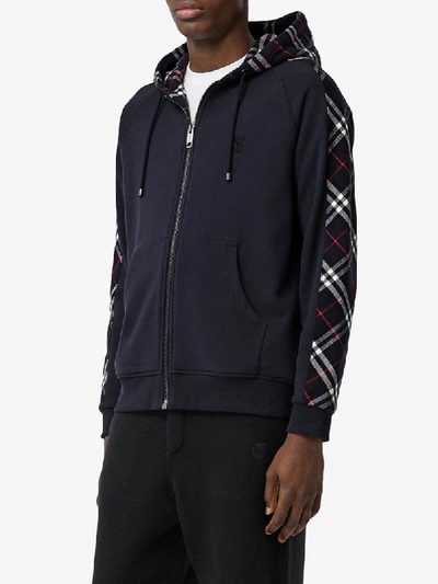 Shop Burberry Vintage Check Zipped Hoodie In Blue