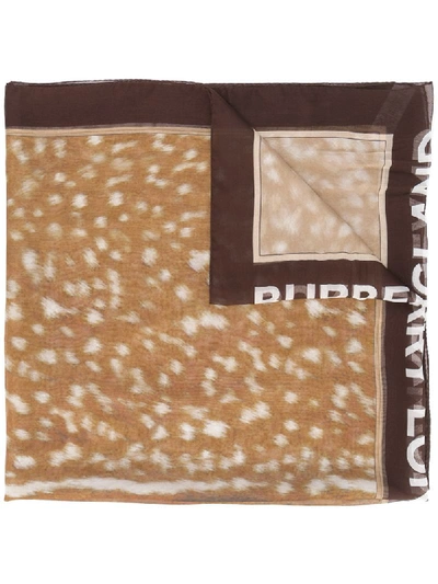 Shop Burberry Check And Animal Print Scarf In Brown