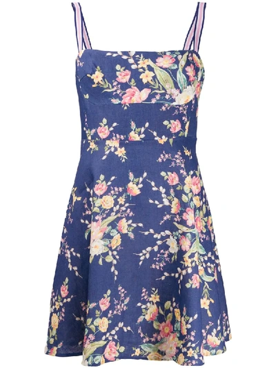 Shop Zimmermann Zinnia Floral-print A-line Mini Dress In Blue