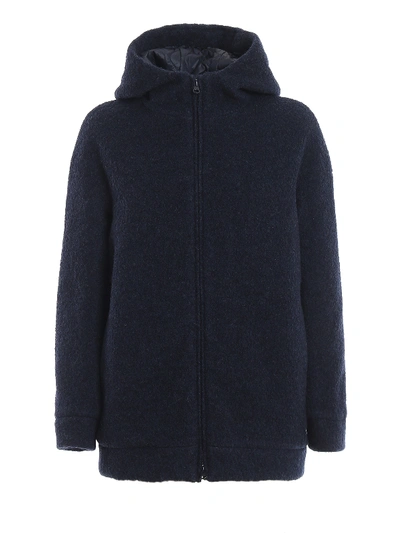 Shop Aspesi Boucle Effect Wool And Cotton Jacket In Blue