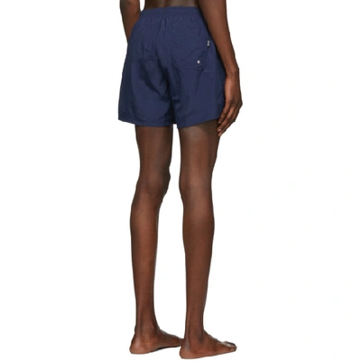 Shop Hugo Boss Boss Navy Logo Swim Shorts In 413 Blue