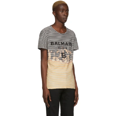 Shop Balmain Black And Yellow Striped Tie-dye T-shirt In Iad Jaune