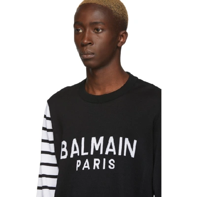 Shop Balmain Black And White Logo Sweater In Eab Noirblc