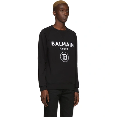 Shop Balmain Black Flocked Logo Sweater In 0pa Noir