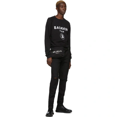 Shop Balmain Black Flocked Logo Sweater In 0pa Noir
